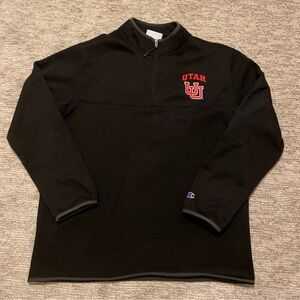 Champion University Of Utah Utes Black 1/4 Zip Fleece Pullover Sweater Mens L